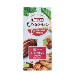 *TORRAS-CHOCOLATE NEGRO 62% CON ALMENDRAS S/A S/G 150 Grs. BIO