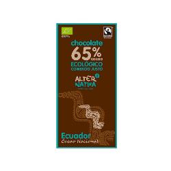 ALTERNATIVA-CHOCOLATE TABLETA 65% CACAO ECUADOR BIO S/G 80 Grs.
