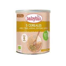 BABYBIO-PAPILLA 5 CEREALES (ARROZ, TRIGO, AVENA, CENTENO, QUINOA) 220 Grs.